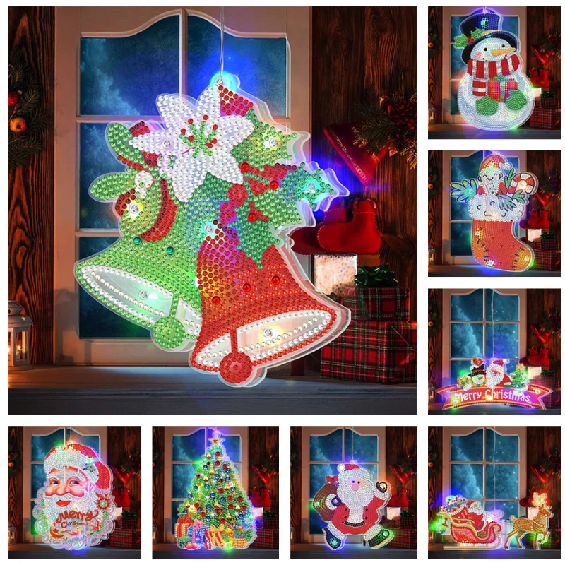 

Рождество 5D алмазная живопись подвесной светильник Pandents DIY Ручная работа Снеговик Санта Клаус узор светильник без батареи