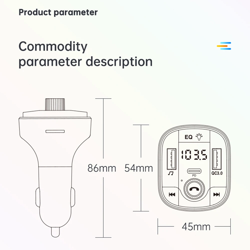

Car FM Transmitter Wireless Radio Adapter Hands Free Car Kit TF Card MP3 Player PD USB Charger 7-Color LED Backlit FM