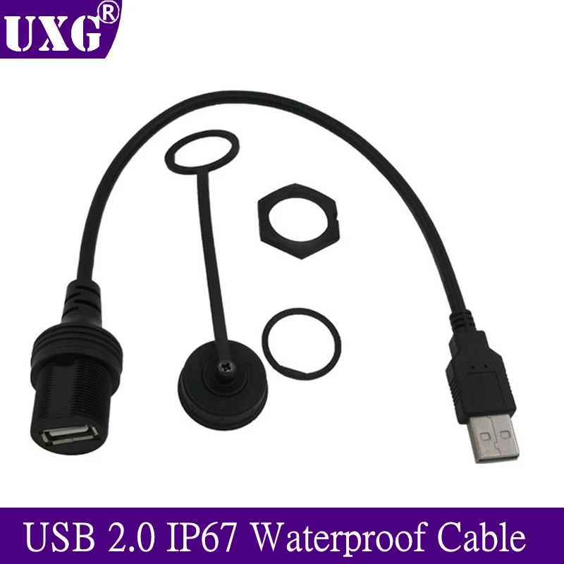 

USB2.0 A Male to A Female AUX Flush Panel Mount Extension IP67 Waterproof Cable for Car Truck Boat Motorcycle Dashboard