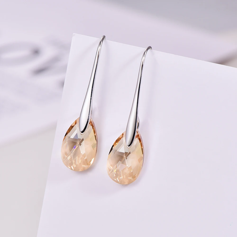 Серьги-капли с кристаллами Swarovski для женщин, новая мода, Золотой пирсинг, висячие серьги, свадебные украшения, подарок для девушек