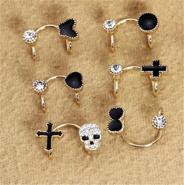 1 шт. женские каффы для ушей черные эмалированные скелеты бант сердце Бабочка