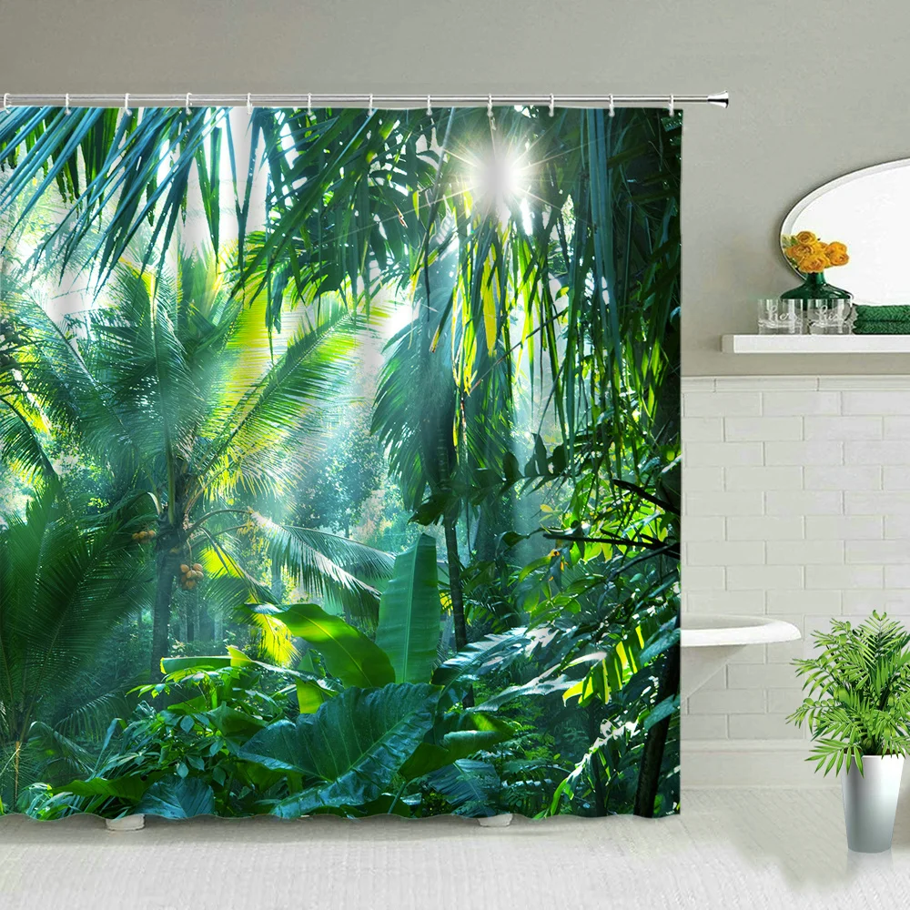 tropical palm leaves green plant shower curtain set polyester waterproof curtains 3d printing home bathroom decor fashion screen free global shipping
