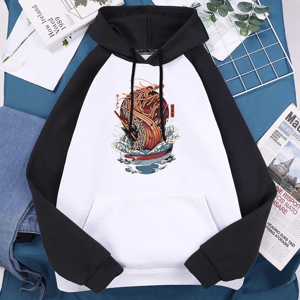 

Толстовка мужская свободного покроя с капюшоном, удобная спортивная одежда в японском стиле, с принтом «лапша» и «дракон», толстая модная к...