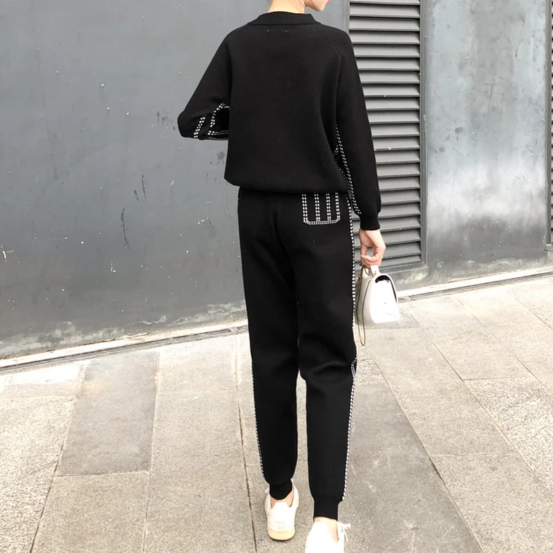 

Autumn Winter wool Knitted warm 2 Pieces Set Women Half-high Collar Pullover Sweater Tops+ Long Pant Set Women Tracksuit Suit