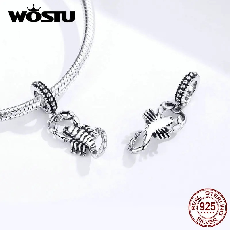 WOSTU, настоящее 925 пробы, Серебряный Скорпион, Висячие Подвески, бусины с созвездием, подходят к оригинальному браслету, подвеске, ювелирному изготовлению, FIC1329