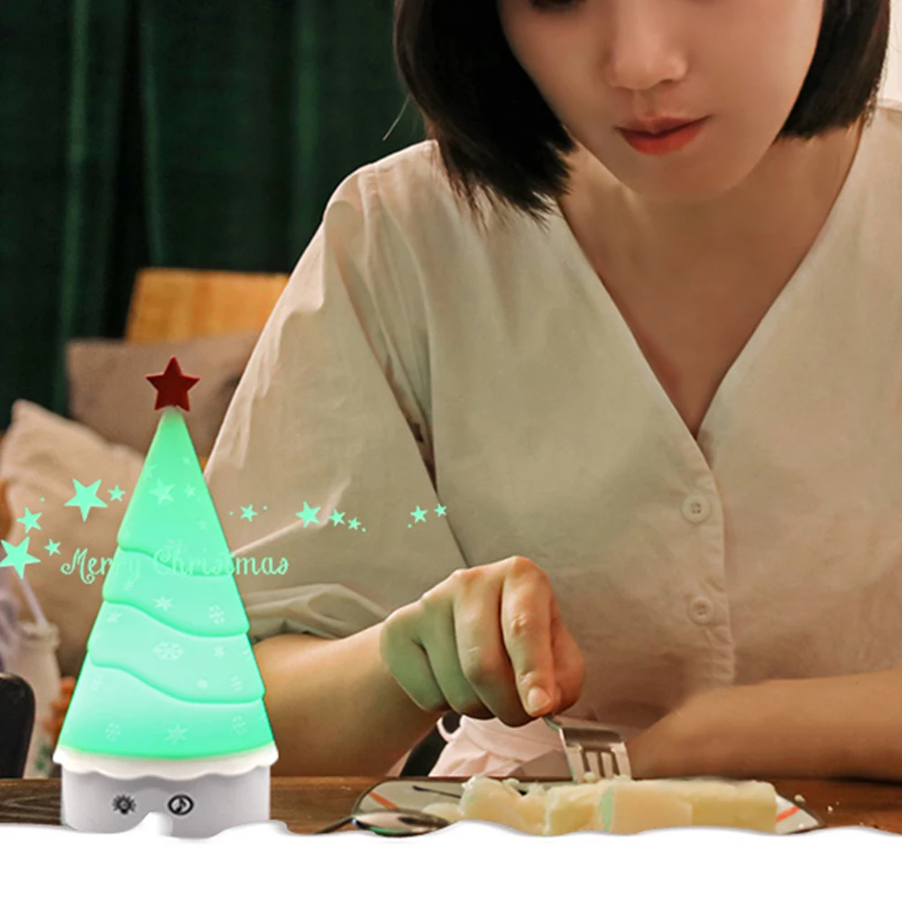 Santa Claus Ligh Christmas Tree Patted Silicone LED Night Light 4 Color Touch Sensor Tap Control Gift for Children Baby Kids O16 | Лампы и