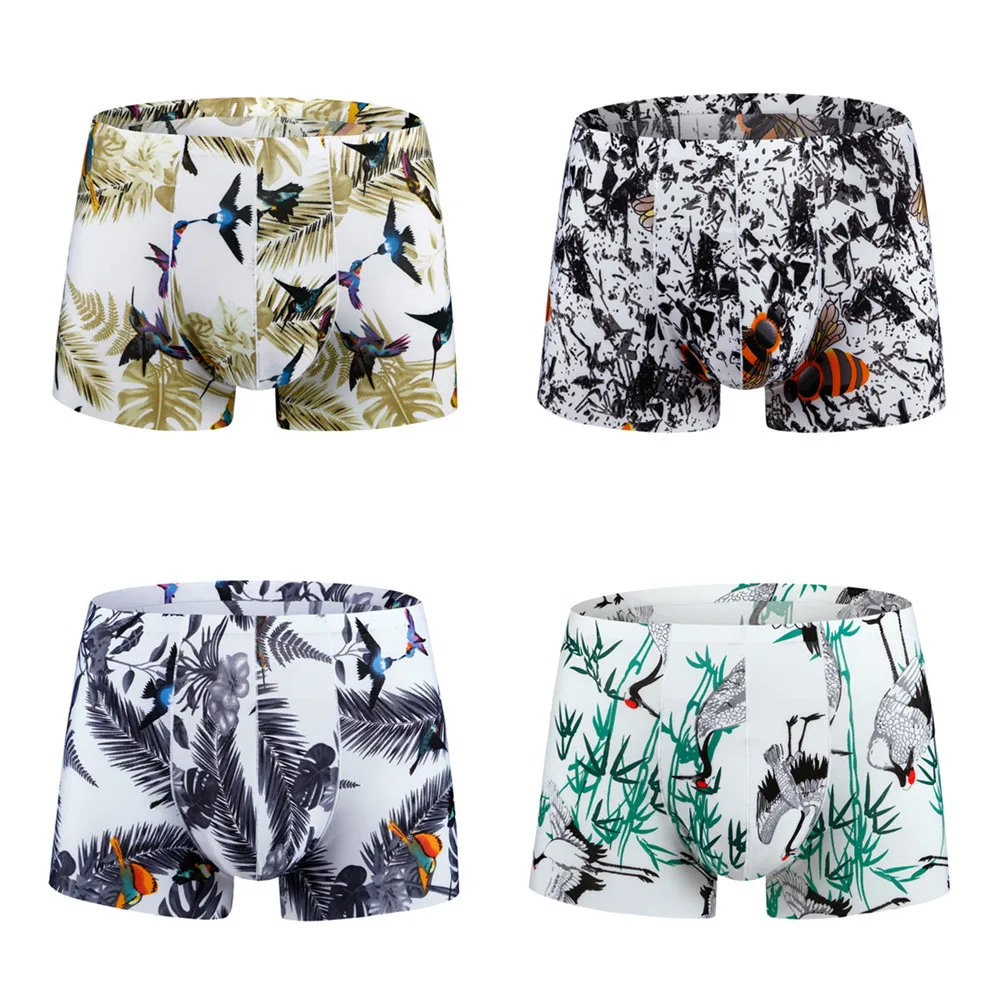 Men Sexy Boxer Shorts Ice Silk Underwear Breathable Ultra-Thin Smooth Boy Underpant Male Undies Homme Panties XL 2XL3XL 4XL 5XL