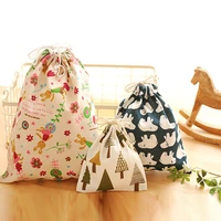 1pc simple print cotton linen fabric cloth bag clothes socksunderwear shoes receive bag home sundry kids toy storage bags