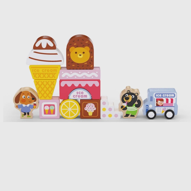 

Kids Wooden Toys Ice Cream Animal Scenes Geometric Shape Assembled Building Blocks Early Educational Toys for Children