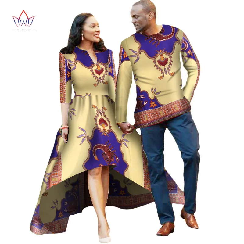 Африканская пара одежды для влюбленных платье Vestidos Мужская рубашка традиционные платья Африканский принт Дашики размера плюс 4xl BRW WYQ05
