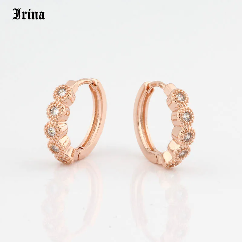 Женские круглые сережки кольца с фианитом из розового золота 585