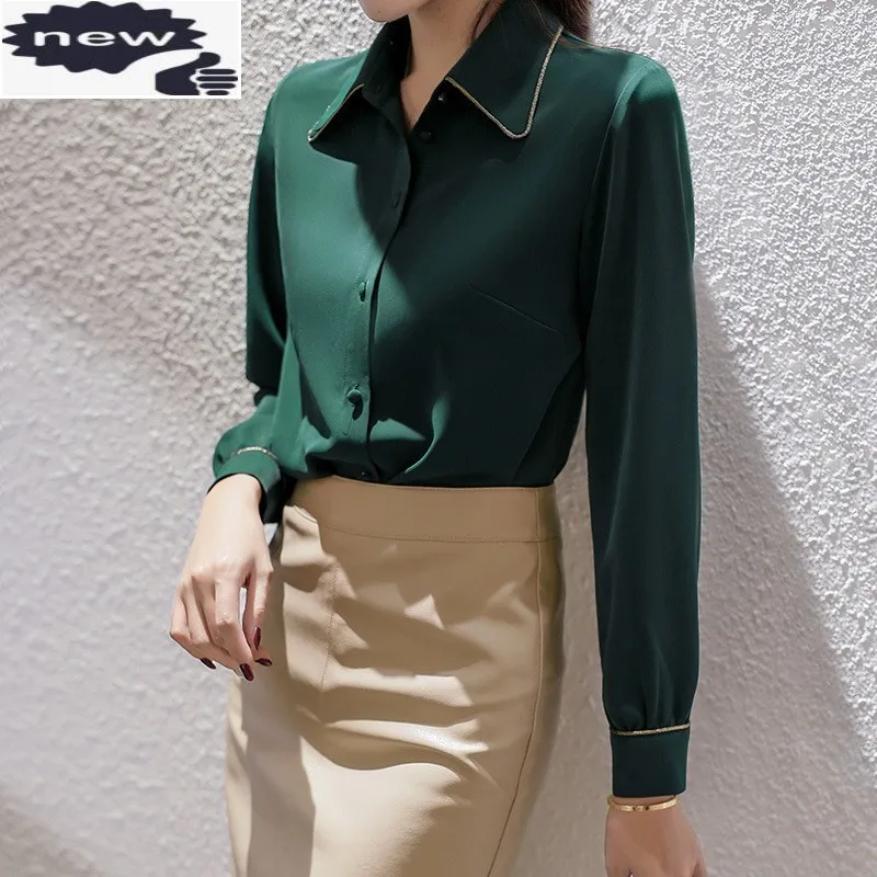 Women long Sleeve Shirts Top Elegant Office Ladies Formal Shirt Designer Business Work Tops Lapel Collar Loose Fit Blouse