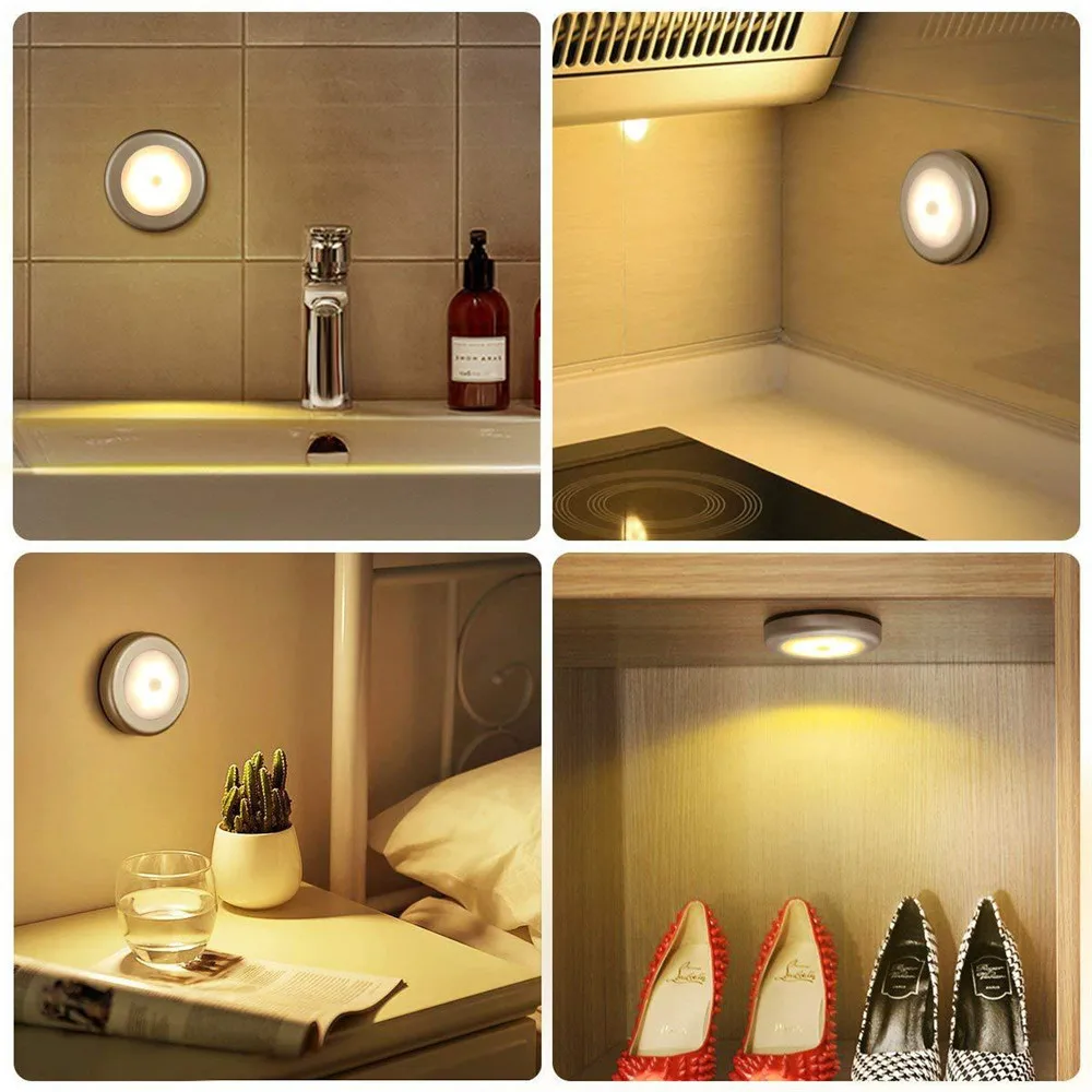 

Battery Powered Motion Sensor Light Cordless LED Night Lamp Closet Stair Puck Lights for Hallway Bathroom