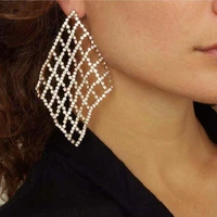 2021 super bling rhinestone mesh grid wedding hanging drop earrings jewelry for women luxury crystal geometric dangel earrings