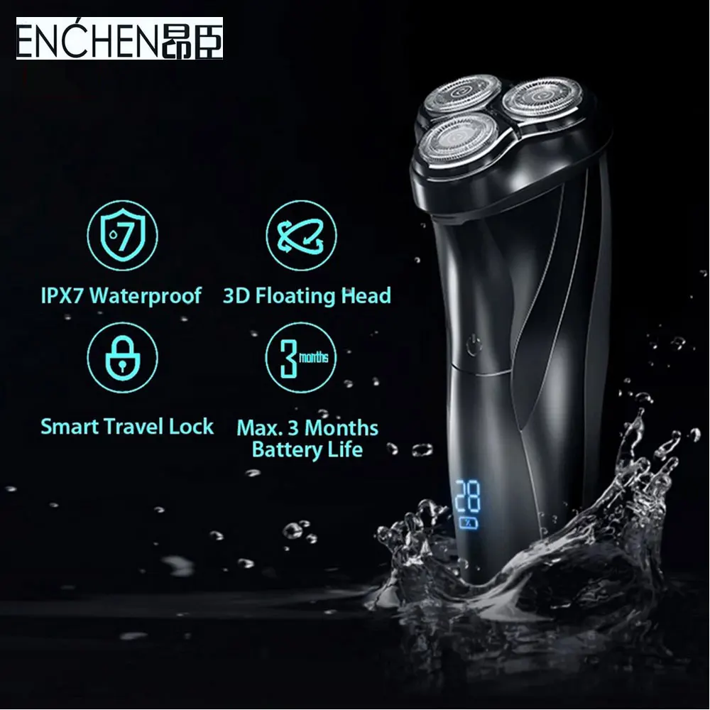 Enchen Мужская бритва для лица гибкая 3D электробритва моющаяся машинка бритья