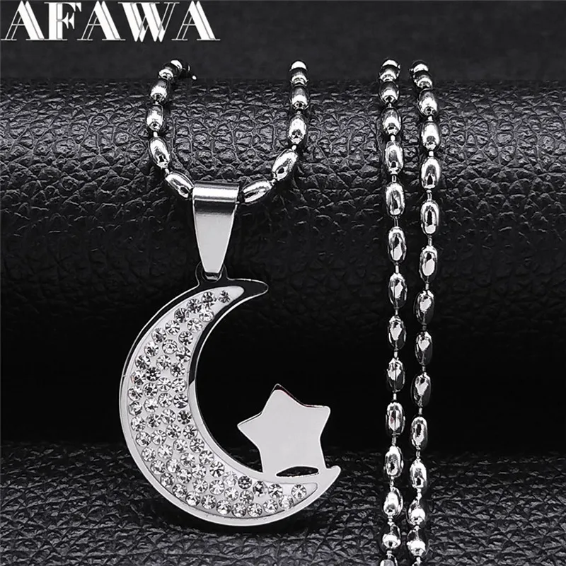 

Moon Pentagram Stainless Steel Charm Necklace Silver Color Muslim Islam Necklaces Jewery collar acero inoxidable NXHYB192S02