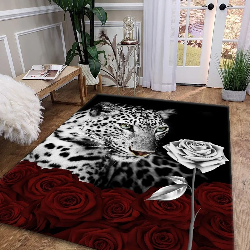 

3D Leopard Tiger Lion Cat Non-slip Area Rugs Large Mat Rugs for Living Room Comfortable Carpet Soft Floor Mat Rugs for Bedroom