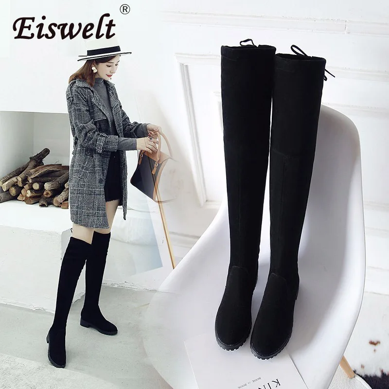 Сапоги женские зимние эластичные выше колена черного и серого цвета|Сапоги до