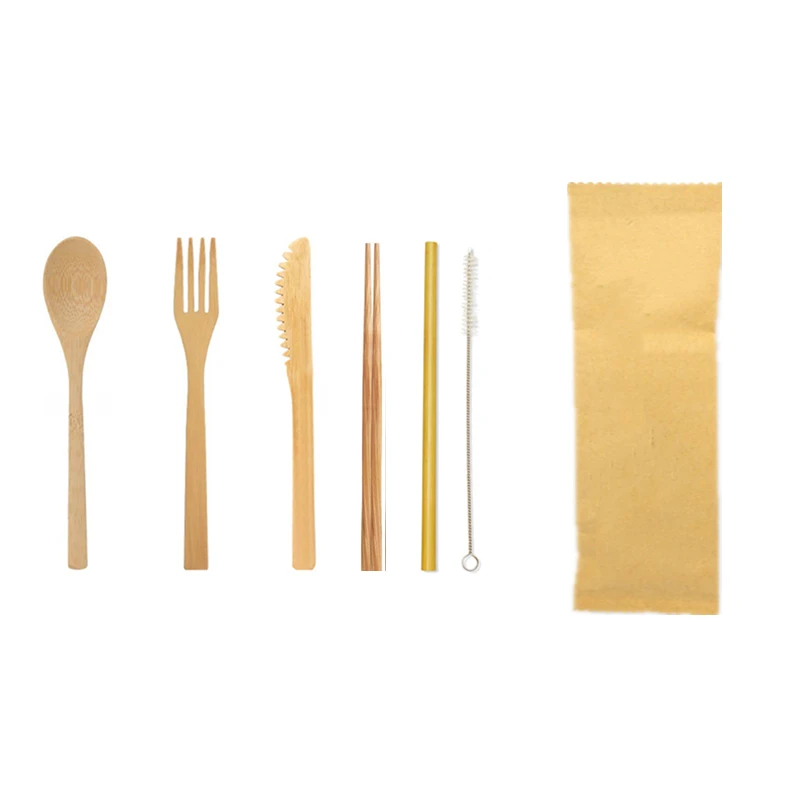Бамбук дорожные столовые приборы многоразовый бамбуковый Набор ножей включают в