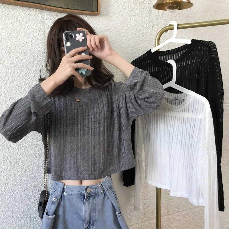 Серый свитер женская летняя тонкая новинка 2020 просторная Повседневная