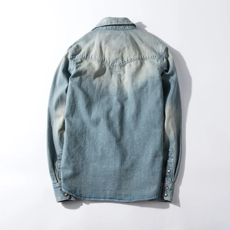 Рубашка мужская джинсовая однобортная свободного покроя модная винтажная