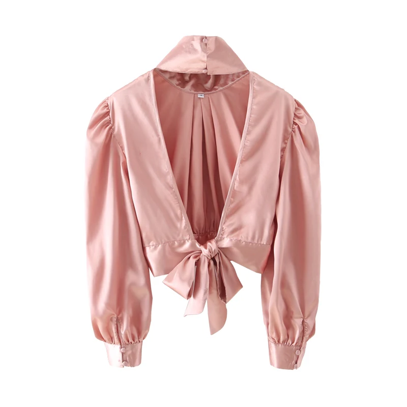 

Ladies Pink Tops Long Sleeve Halter Sexy Top Spring and Autumn Ladies Street Halter Tops