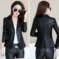 OC41N221 Autumn and winter leather coat suit collar fashion Small leather jacket Womens short Slim was thin Sheep skin clothing