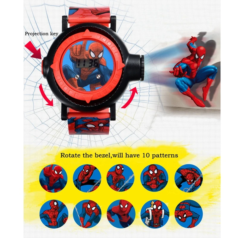 Marvel Ultimate Spider-Man Project 10 Hero узоры удивительные детские спортивные цифровые часы детский проектор Время Дата резиновые часы