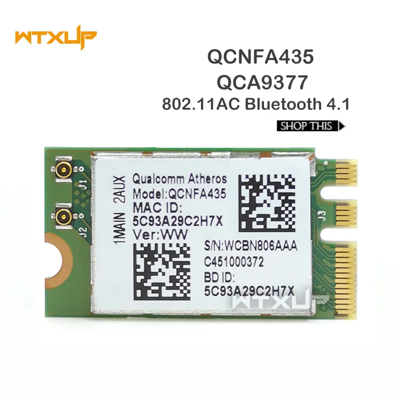 Беспроводная карта адаптер для Qualcomm QCA9377 QCNFA435 802.11AC NFA435 433 Мбит/с 2 4G/Φ DW1810 NGFF Wi Fi