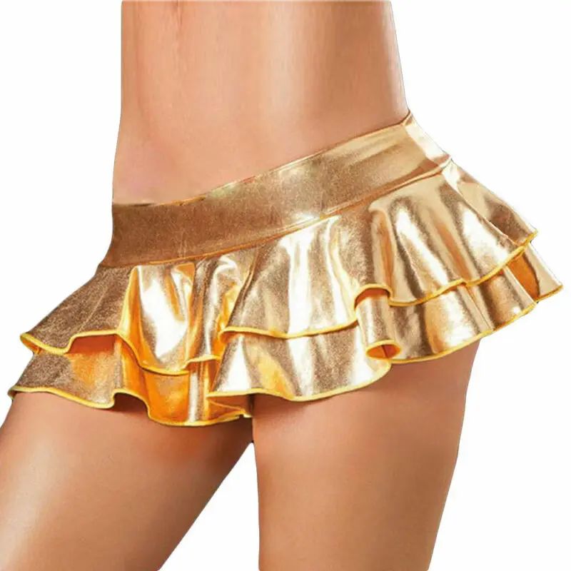 Женская Кожаная мини-юбка однотонная блестящая облегающая юбка с металлическим