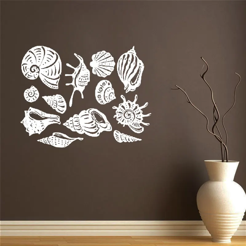 

Seashells Wall Sticker Ocean Style Bathroom Vinyl Decal Waterproof Home Decor Shell Starfish Stickers Sea Animal Decals DW6475