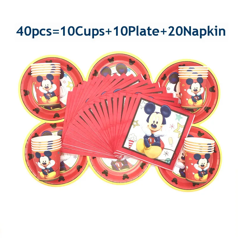 

Disney Red Mickey Birthday Decoration Kids Birthday Party Supplies Paper Cup+Plate+Napkin Disposable Tableware Shower Party Set