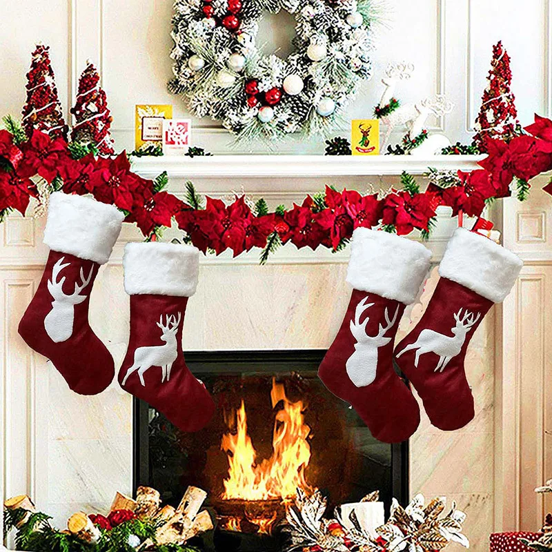 

2020 Christmas Decoration Christmas Pendant Large Deer Patterned Christmas Decorative Socks Christmas Socks Gift Bag