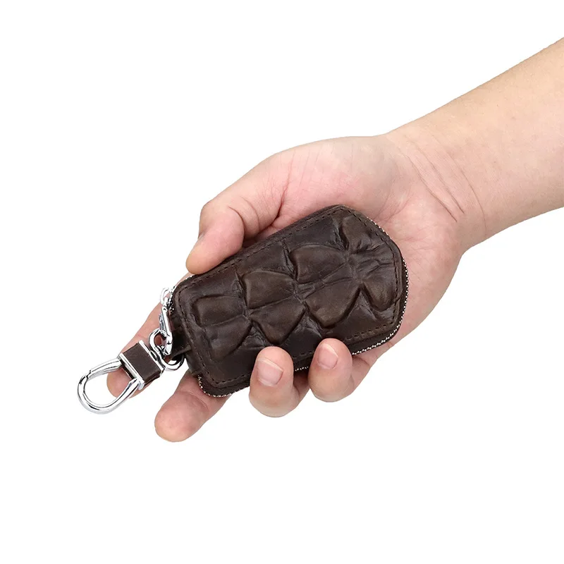 

Брелок из натуральной кожи для мужчин, органайзер, кошелек на молнии, чехол для ключей, винтажная сумка для автомобильных ключей