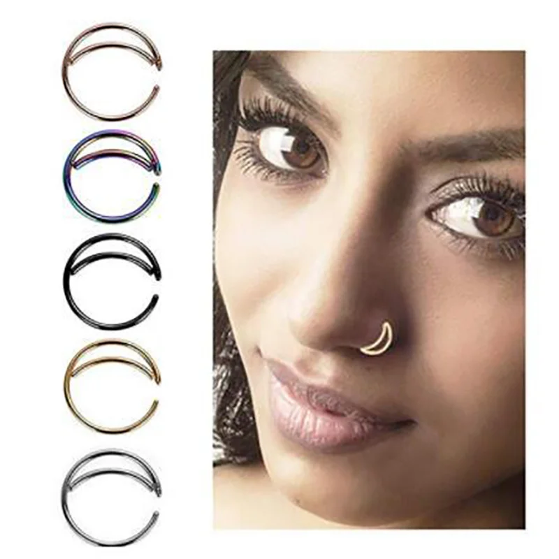

Crescent fake nose ring stainless steel clip on nose rings for women moon ear bone ring ear bone nail faux factory wholesale