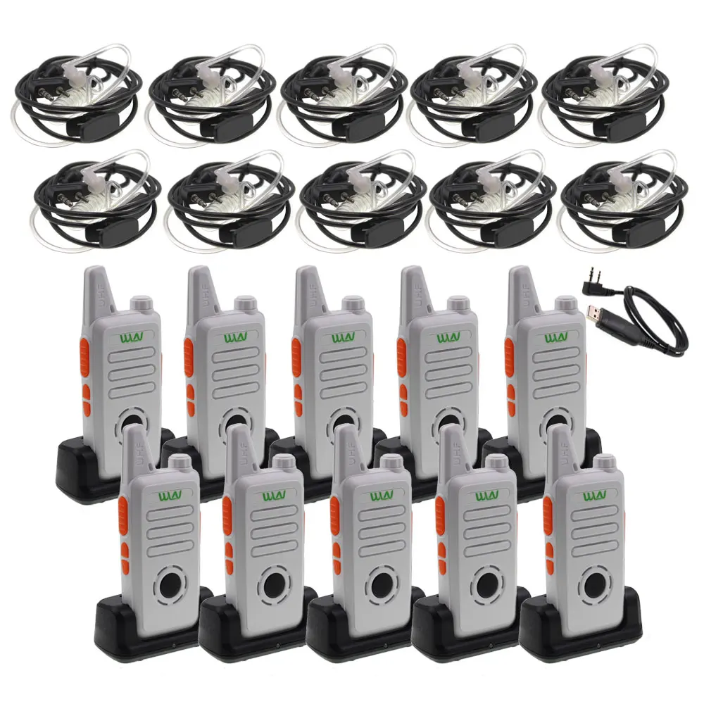 Add charger earpiece 10 шт. WLN KD-C1 Plus UHF мини Портативная рация с скремблером FM трансивер KD-C1 плюс двухстороннее радио Ham коммуникатор - Цвет: Add charger earpiece