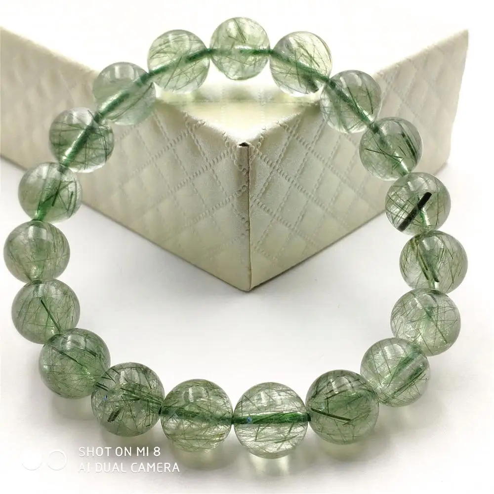 10 мм натуральный камень зеленый волос Рутиловый Кварц Браслет &quotКристалл&quot для