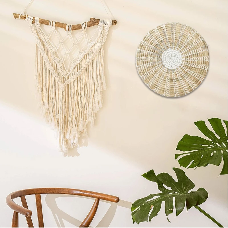 

3pcs Boho Woven Wall Basket Decor Handmade Natural Seagrass Round Hanging Decorative Trays for Living Room Bedroom Kitchen