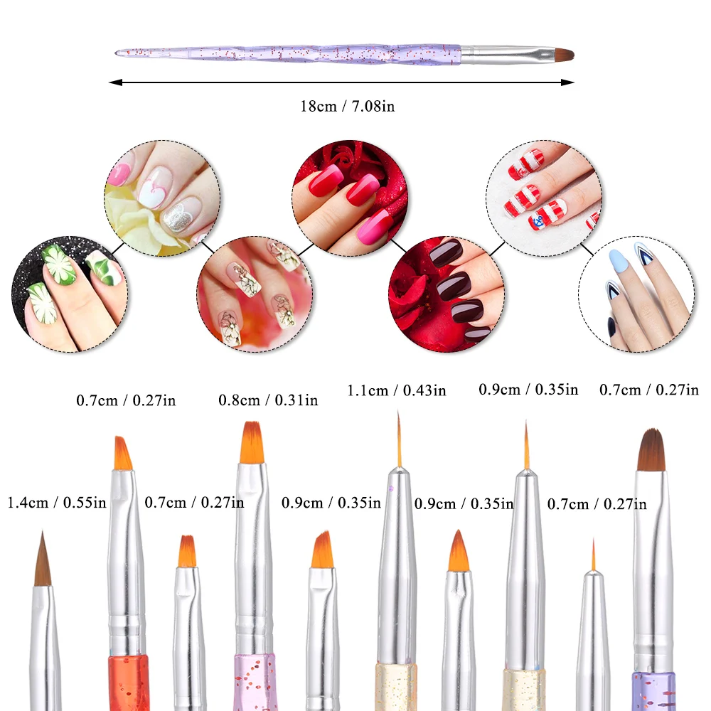 10 шт. акриловый набор кистей для маникюра ногтей советы дизайна УФ гель кисть