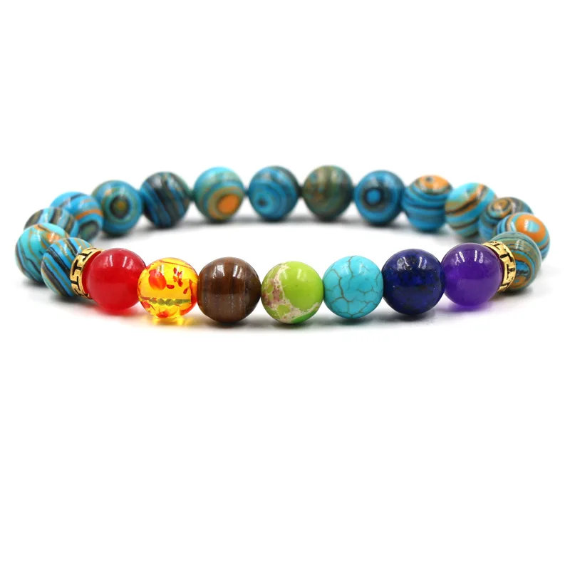 2019 Charm Color 10mm Natural Malachite Beads Bracelet Fashion Seven Chakra Elastic Bangles For Men Women Party Jewelry Gift | Украшения и
