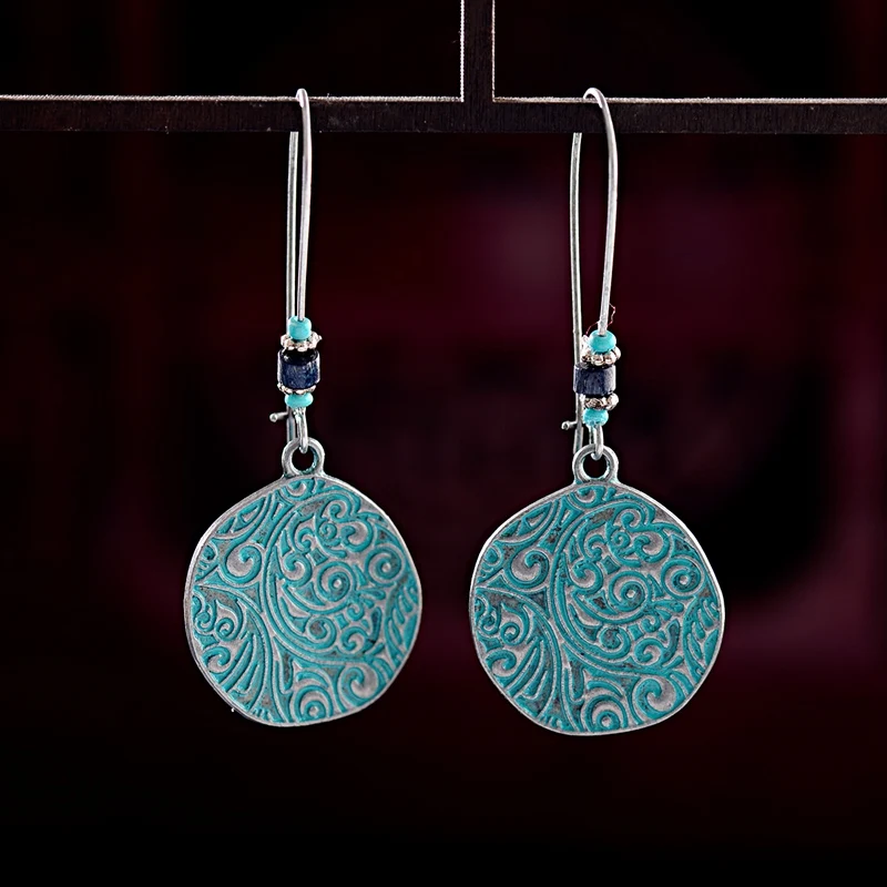 Этнические цыганские женские резные круглые серьги в винтажном
