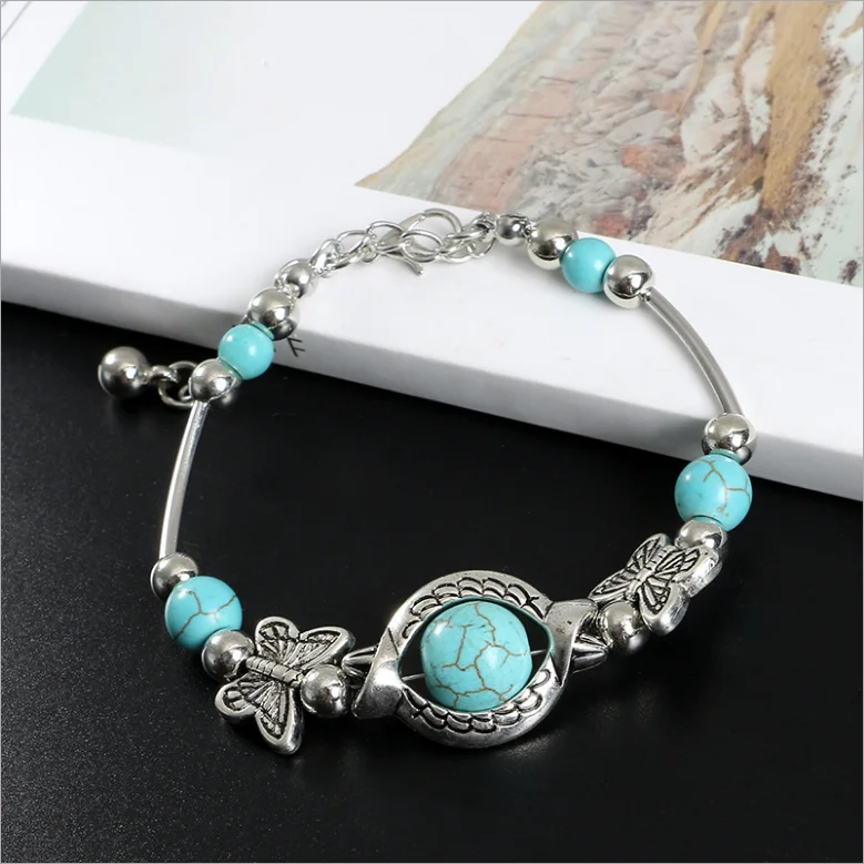 Женский браслет с бусинами и бабочками ювелирное изделие ручной работы из