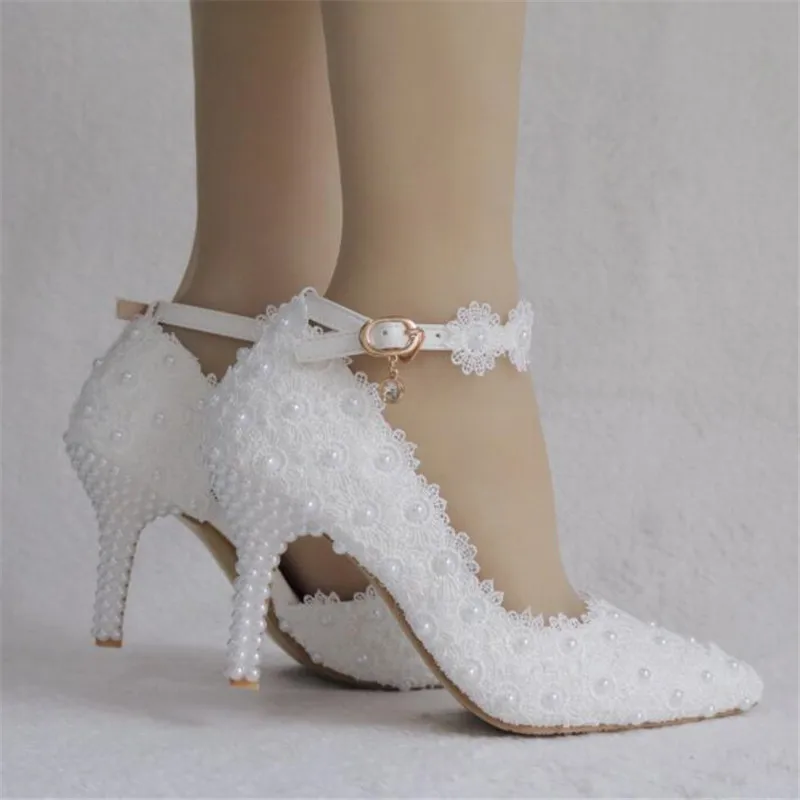 

White Lace Heels Wedding Shoes Bridal Party Shoes Women's High Heel Shoes Bridal Shoes Plus Size 34-41