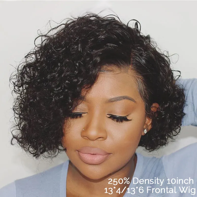 Парик с коротким затуплением и вырезом Фея 250% парик Бобом 13X6 вьющиеся парики из