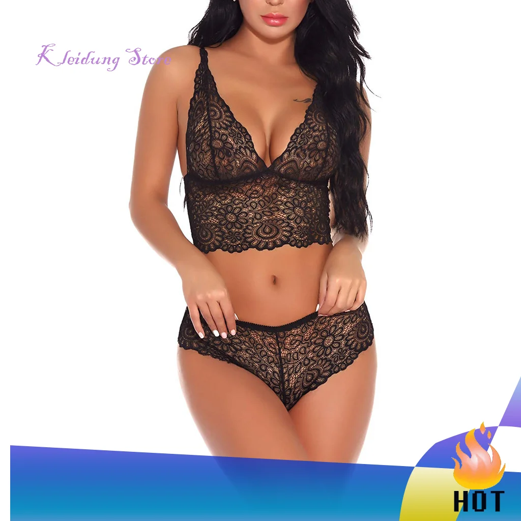 Сексуальное женское белье кружевной бюстгальтер на бретельках и трусики