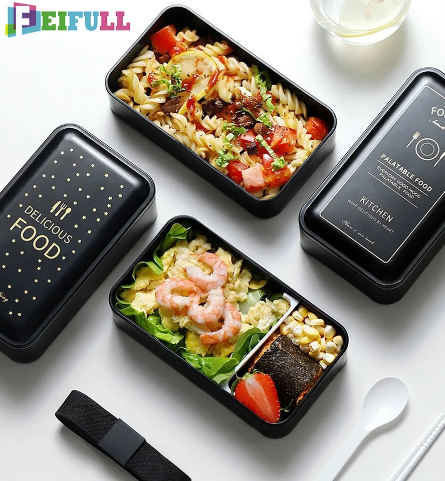 Ланч бокс с палочки для еды и ложки герметичная коробка Bento Квадратные японские