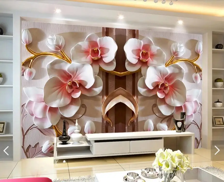 

3D Embossed Butterfly Orchid Flower Wallpaper Mural Wall Paper Roll Living Room Photo Floral Wallpapers 3d Wall Murals Customize