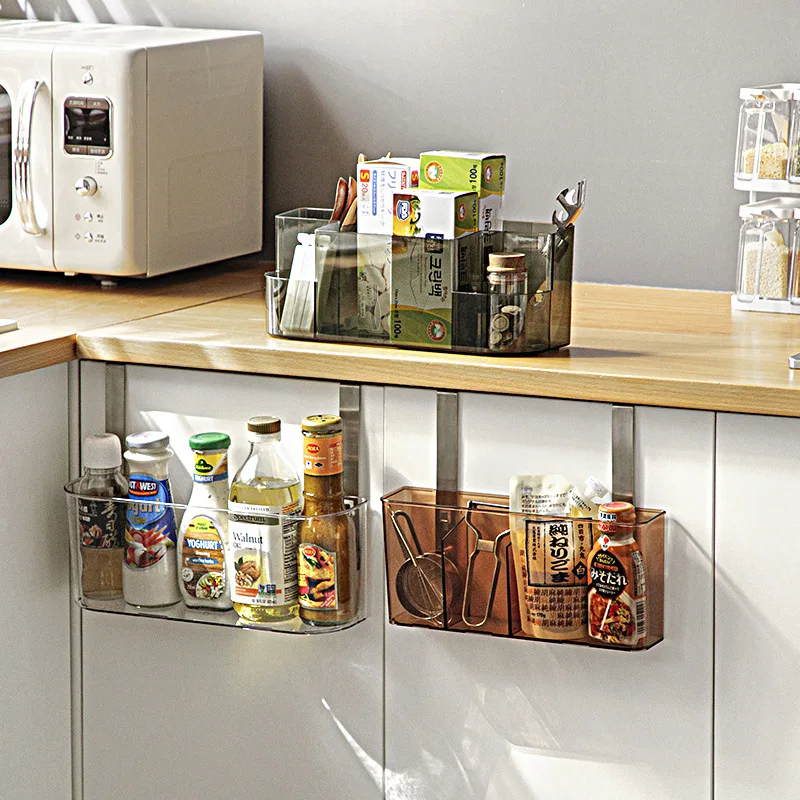 

Kitchen Cabinet Door Hanging Shelf Desktop Storage Box Bathroom Hanger Organizer PET Transparent Storage Rack Home Organizer