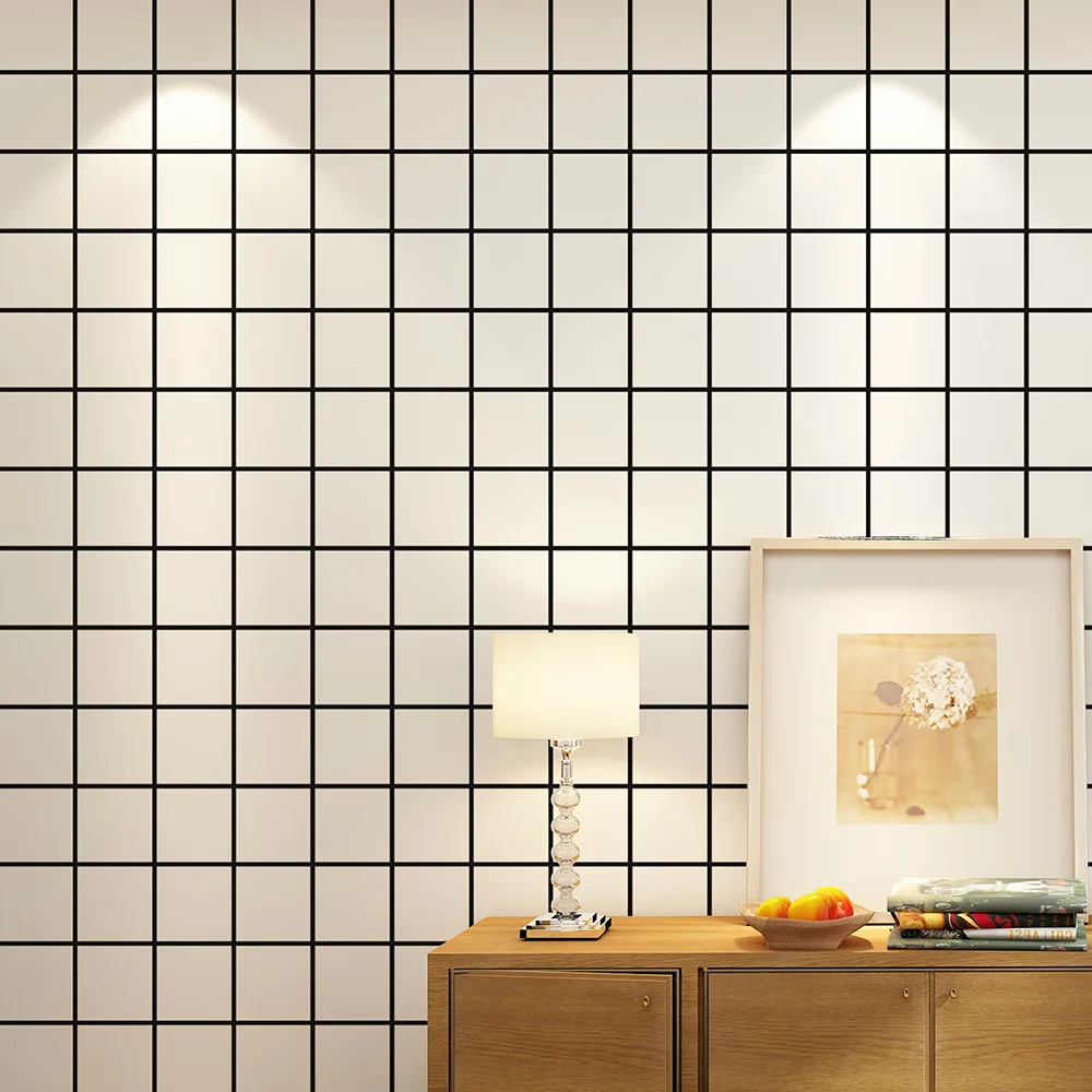 Нордическая черно-белая сетка самоклеящаяся настенная бумага ПВХ