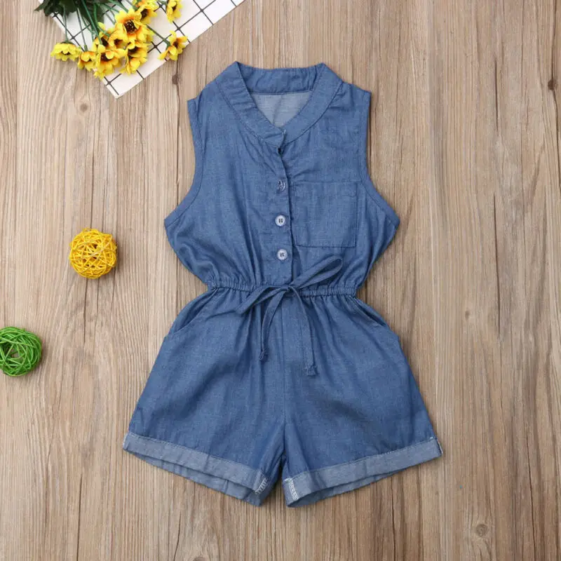 Одежда без рукавов Комбинезоны для маленьких девочек комбинезон Повседневная